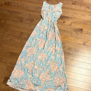 Vintage Sleeveless Blue Floral Maxi Dress